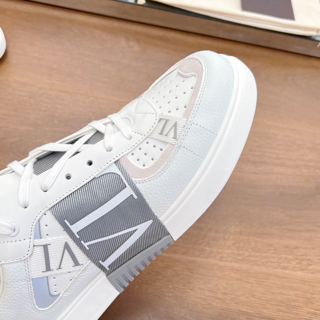 VL7N LOW-TOP WHITE CALFSKIN AND GREY FABRIC SNEAKER WITH BANDS - Image 6