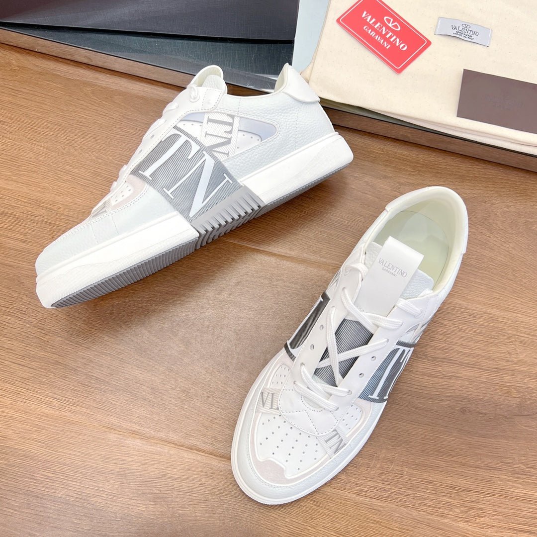 VL7N LOW-TOP WHITE CALFSKIN AND GREY FABRIC SNEAKER WITH BANDS - Image 5