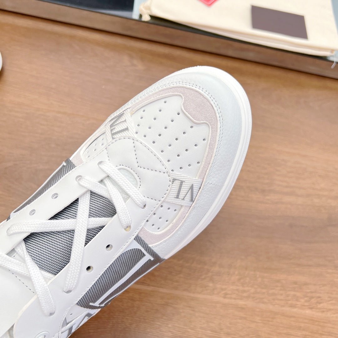 VL7N LOW-TOP WHITE CALFSKIN AND GREY FABRIC SNEAKER WITH BANDS - Image 7