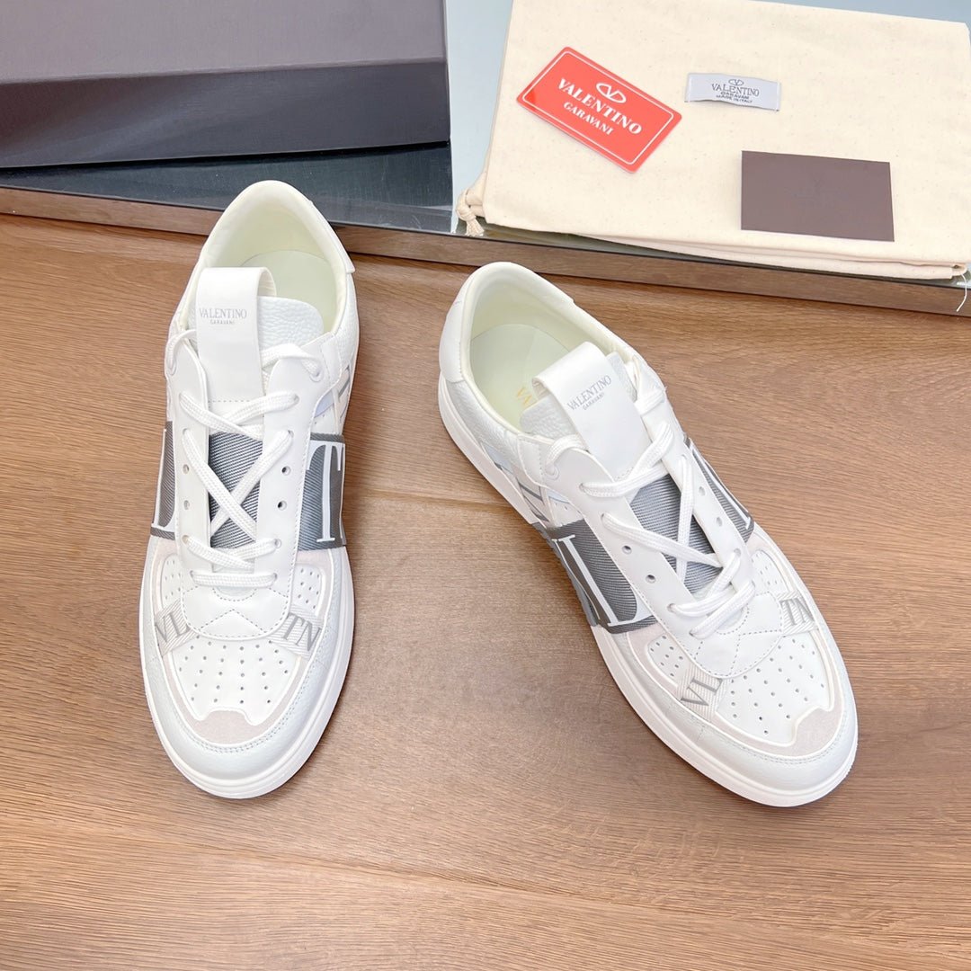 VL7N LOW-TOP WHITE CALFSKIN AND GREY FABRIC SNEAKER WITH BANDS - Image 4