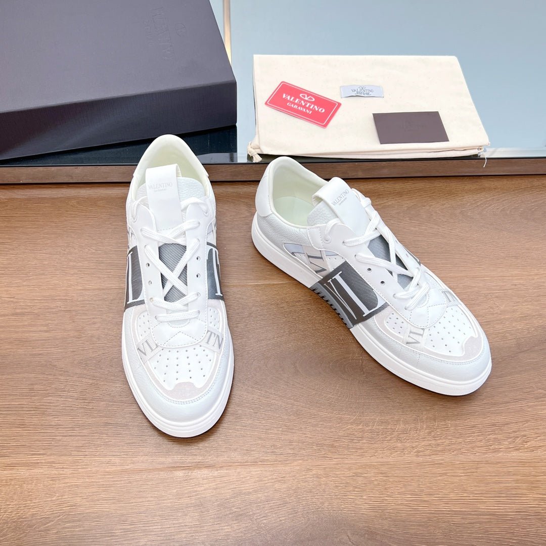 VL7N LOW-TOP WHITE CALFSKIN AND GREY FABRIC SNEAKER WITH BANDS - Image 3
