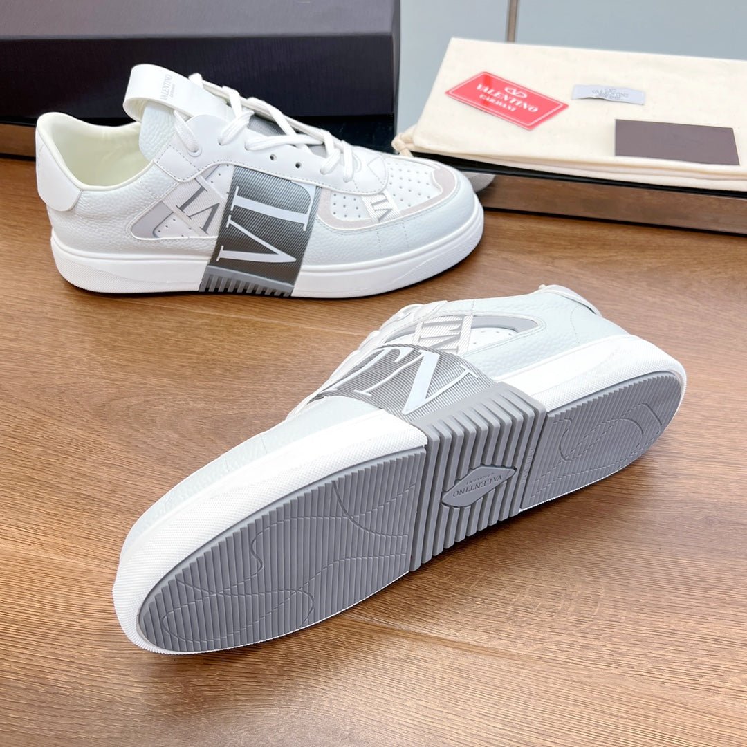 VL7N LOW-TOP WHITE CALFSKIN AND GREY FABRIC SNEAKER WITH BANDS - Image 9
