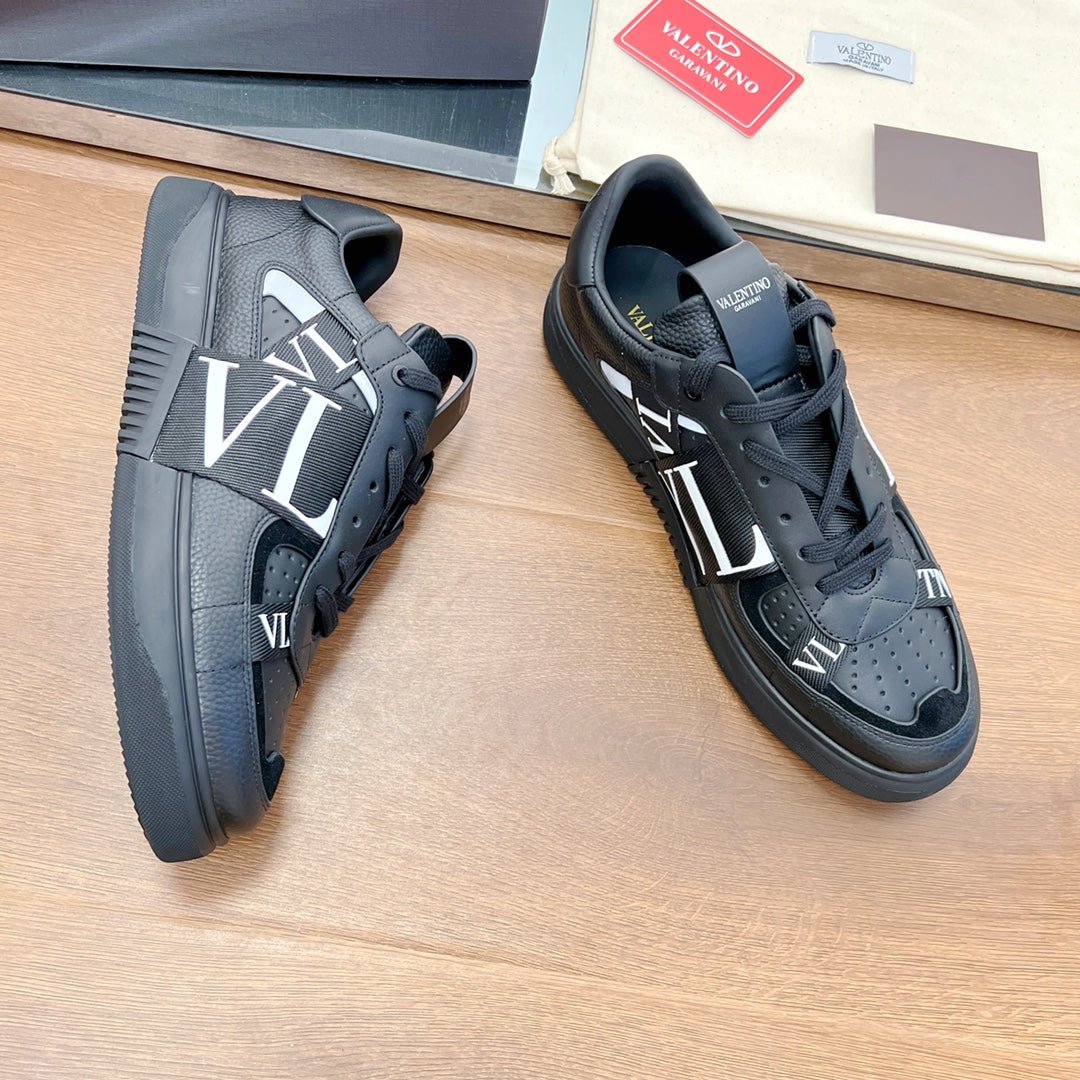 VL7N LOW-TOP BLACK CALFSKIN AND FABRIC SNEAKER WITH BANDS - Image 5