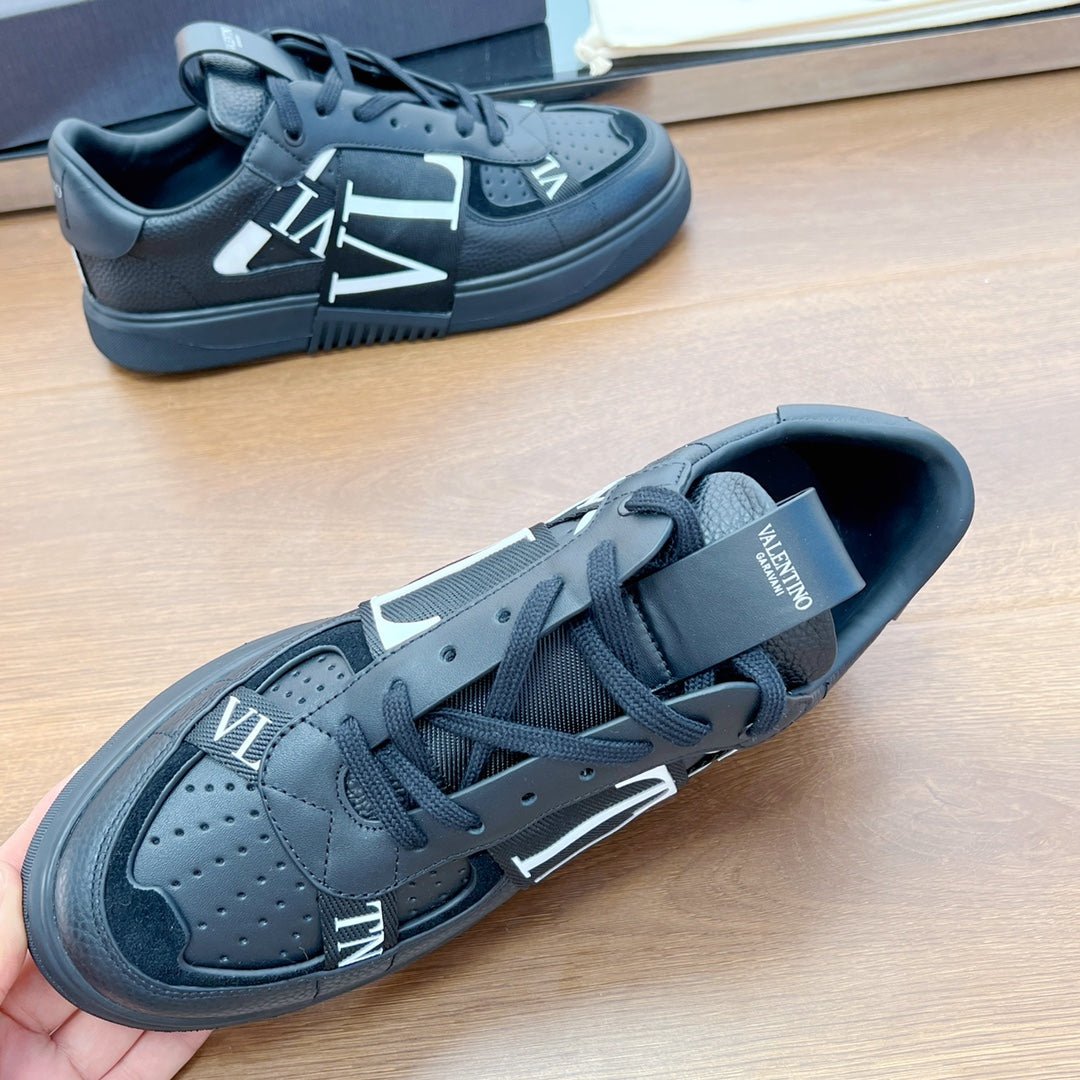 VL7N LOW-TOP BLACK CALFSKIN AND FABRIC SNEAKER WITH BANDS - Image 6