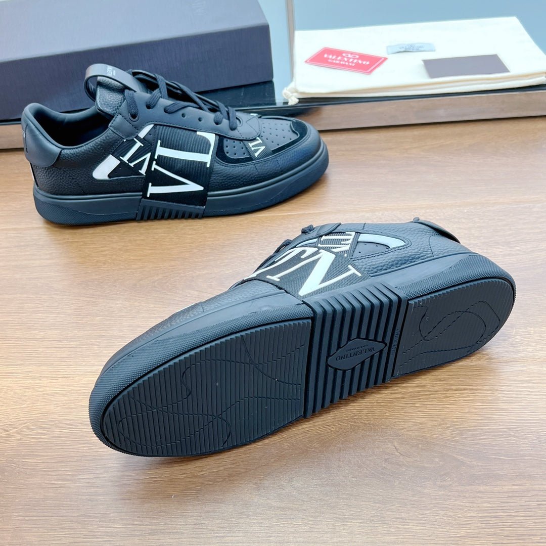 VL7N LOW-TOP BLACK CALFSKIN AND FABRIC SNEAKER WITH BANDS - Image 9