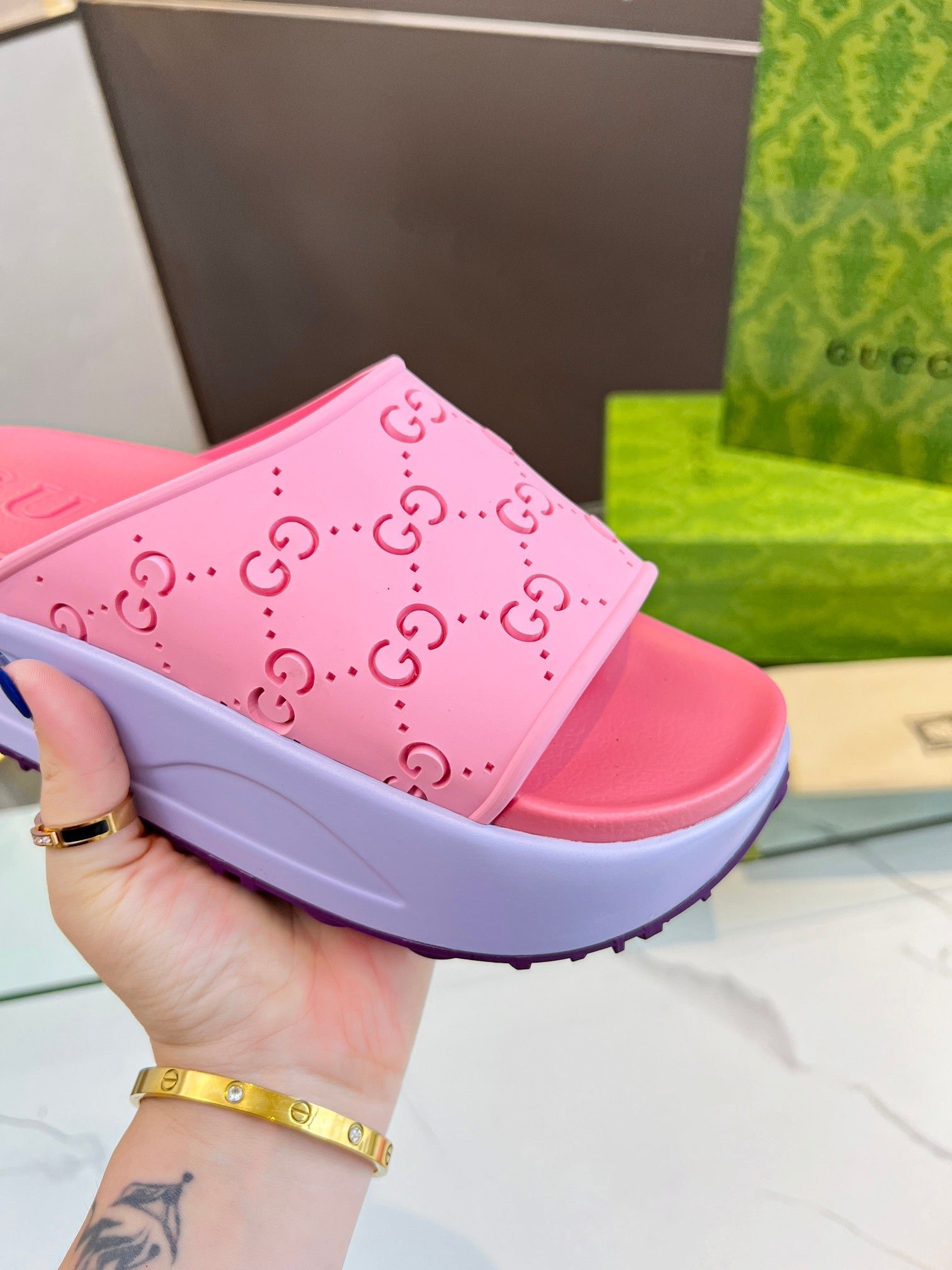 PLATFORM SANDALS IN BABY PINK MONOGRAM IMPORTED TPU - Image 7