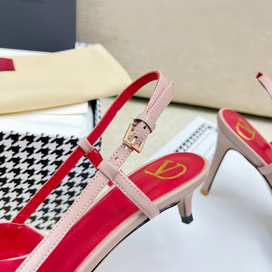 VLOGO SLINGBACK PUMP IN ROSE PINK CALFSKIN LEATHER WITH GOLD LOGO - Image 8