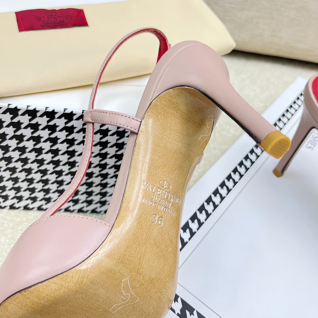 VLOGO SLINGBACK PUMP IN ROSE PINK CALFSKIN LEATHER WITH GOLD LOGO - Image 9