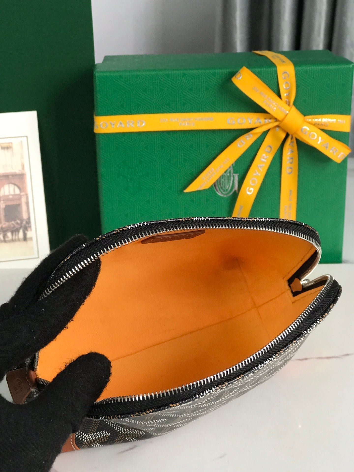 VENDÔME COSMETIC POUCH 17 IN BLACK GOYARDINE CANVAS AND TAN CALFSKIN TRIM - Image 9