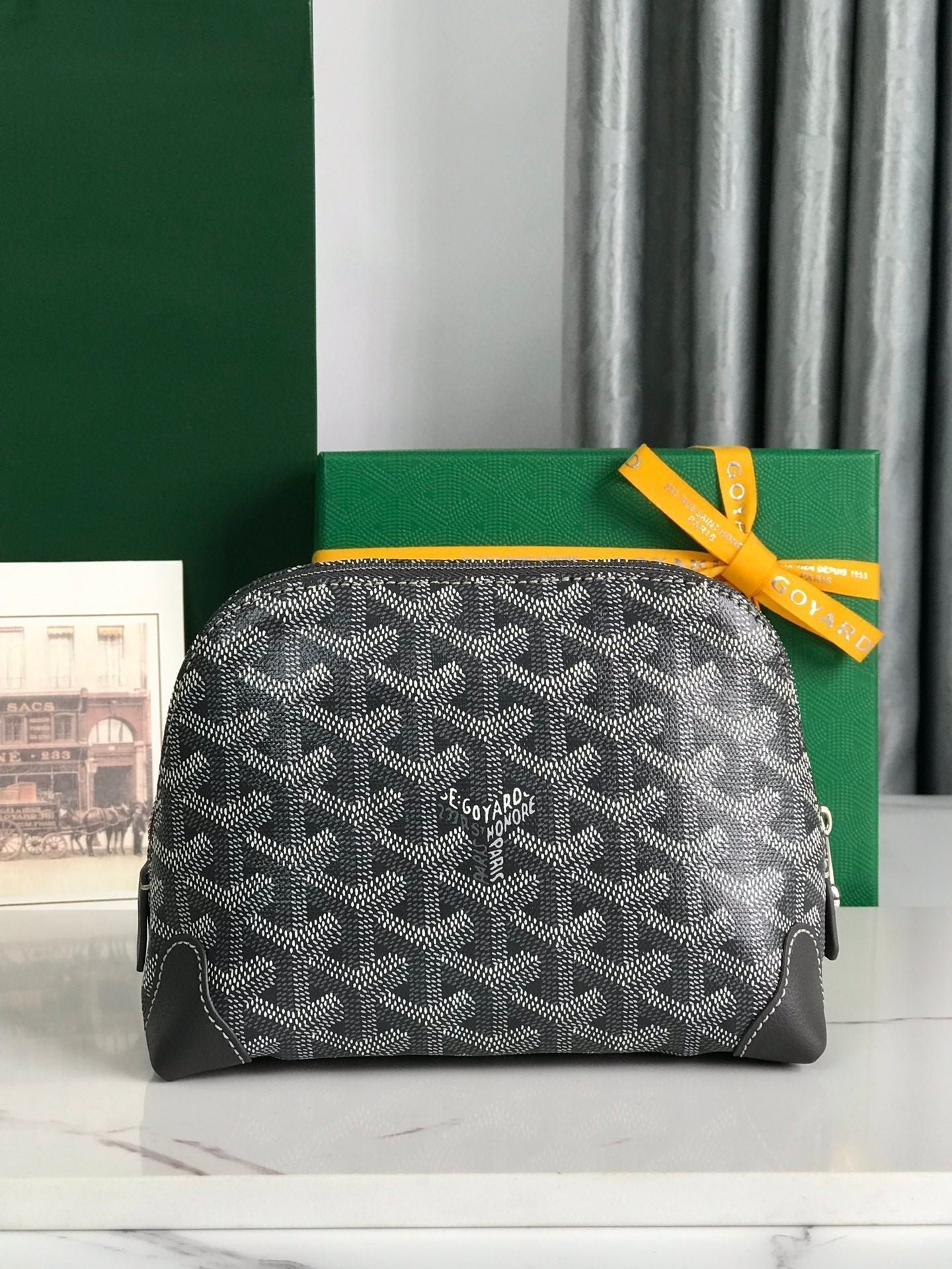 VENDÔME COSMETIC POUCH 17 IN GREY BLACK GOYARDINE CANVAS AND CALFSKIN TRIM - Image 4
