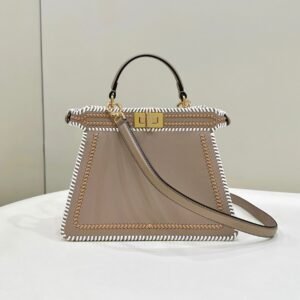 PEEKABOO ISEEU 27 IN MEDIUM BROWN INTERLACED CALFSKIN GOLD HARDWARE
