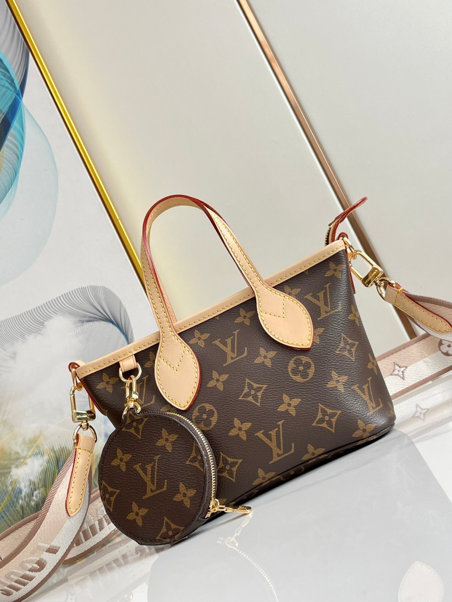 NEVERFULL BB 24 BROWN MONOGRAM CANVAS AND LEATHER TRIM GOLD HARDWARE - Image 3