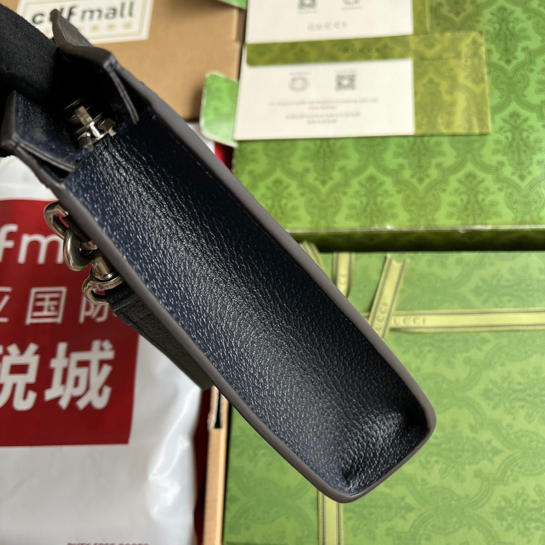 OPHIDIA POUCH 26 IN DARK BLUE MONOGRAM CANVAS AND BLACK LAMBSKIN TRIM - Image 3