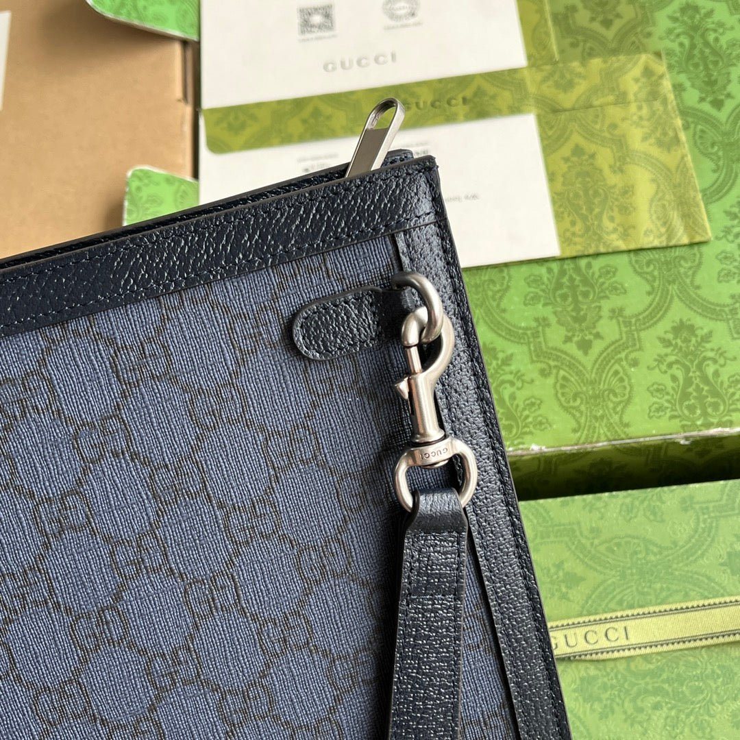 OPHIDIA POUCH 26 IN DARK BLUE MONOGRAM CANVAS AND BLACK LAMBSKIN TRIM - Image 4