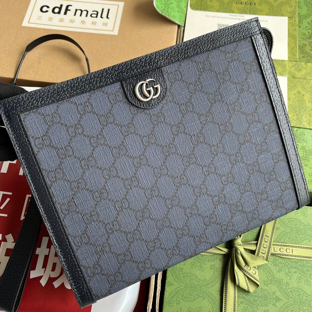 OPHIDIA POUCH 26 IN DARK BLUE MONOGRAM CANVAS AND BLACK LAMBSKIN TRIM - Image 7