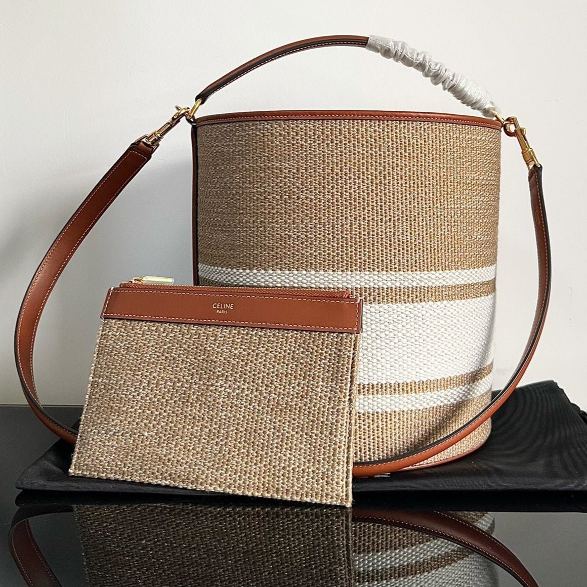WOOL BUCKET BAG 24 BEIGE CREAM ORIGINAL CALFSKIN - Image 2