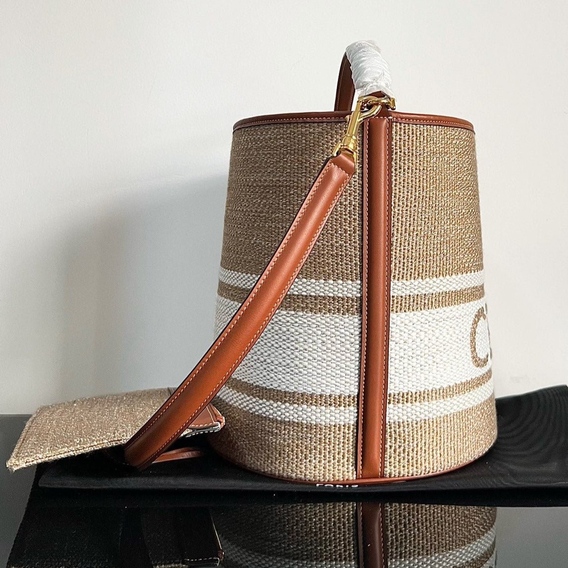 WOOL BUCKET BAG 24 BEIGE CREAM ORIGINAL CALFSKIN - Image 4