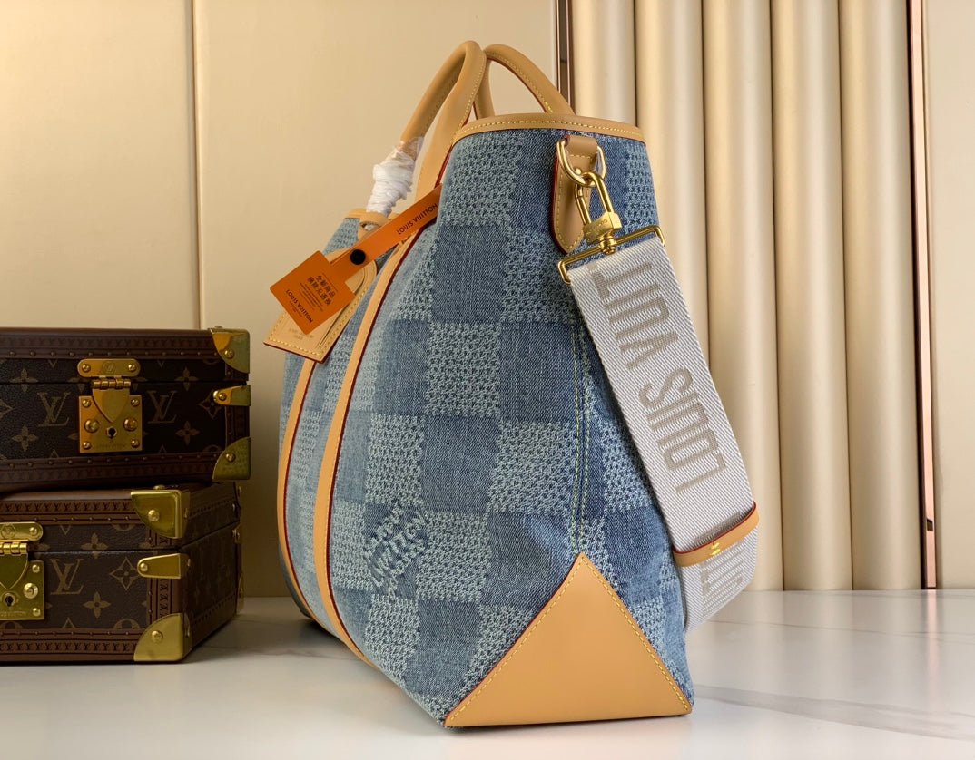 WEEKEND TOTE BAG 43 IN BLUE DAMIER DENIM 3D - Image 9