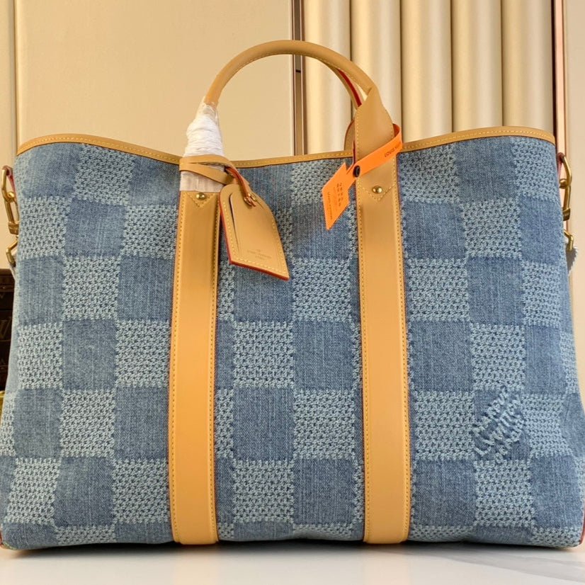 WEEKEND TOTE BAG 43 IN BLUE DAMIER DENIM 3D - Image 2