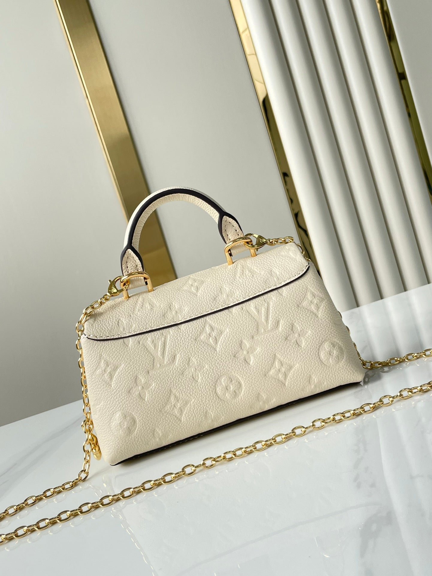 NANO MADELEINE 21 IN CREAM EMBOSSED CALFSKIN GOLD HARDWARE - Image 3