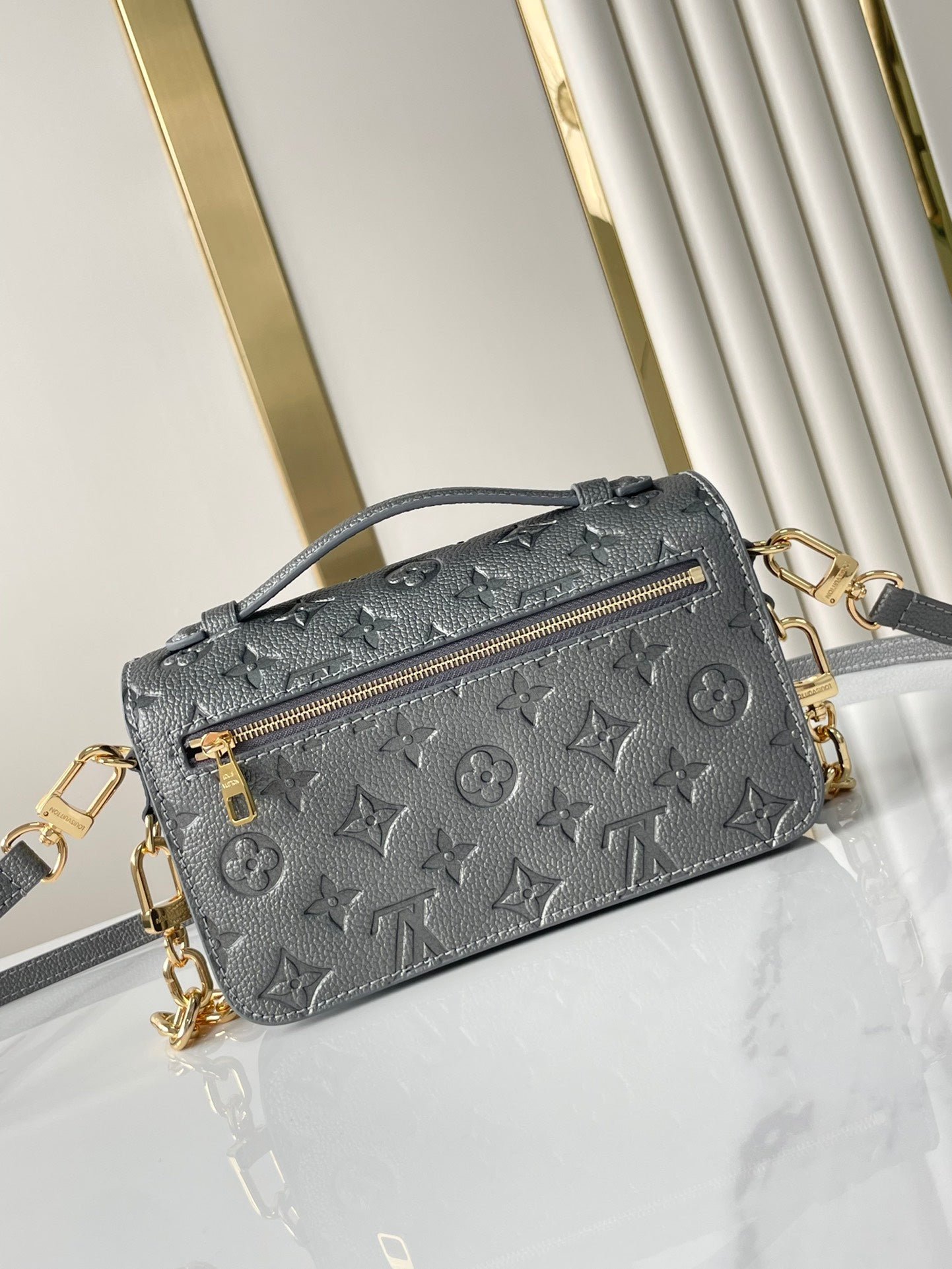 POCHETTE MÉTIS EAST WEST 21 IN GUN METAL EMBOSSED CALFSKIN GOLD HARDWARE - Image 5