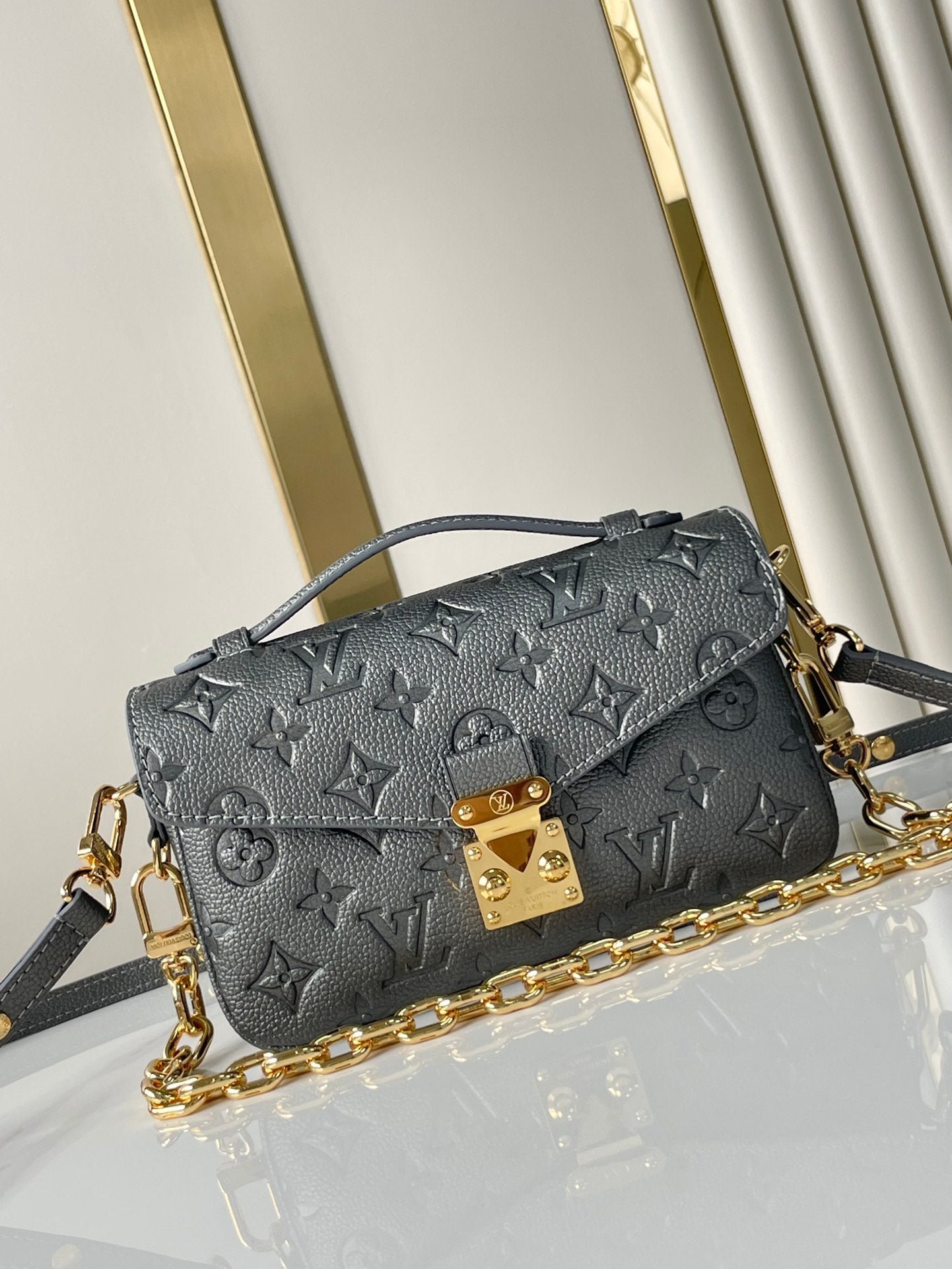 POCHETTE MÉTIS EAST WEST 21 IN GUN METAL EMBOSSED CALFSKIN GOLD HARDWARE - Image 8