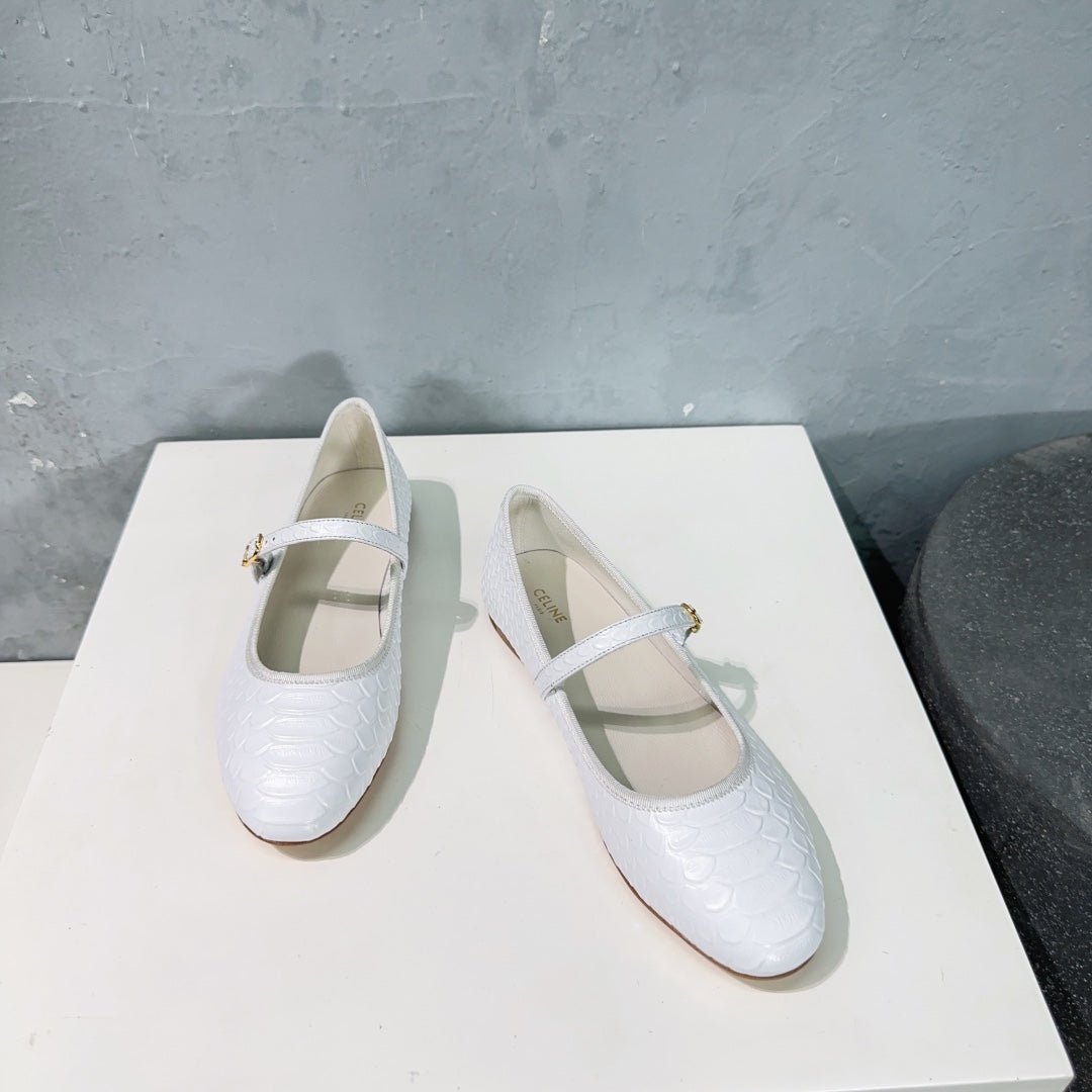 WHITE PYTHON PRINT LEATHER BALLET FLATS - Image 4