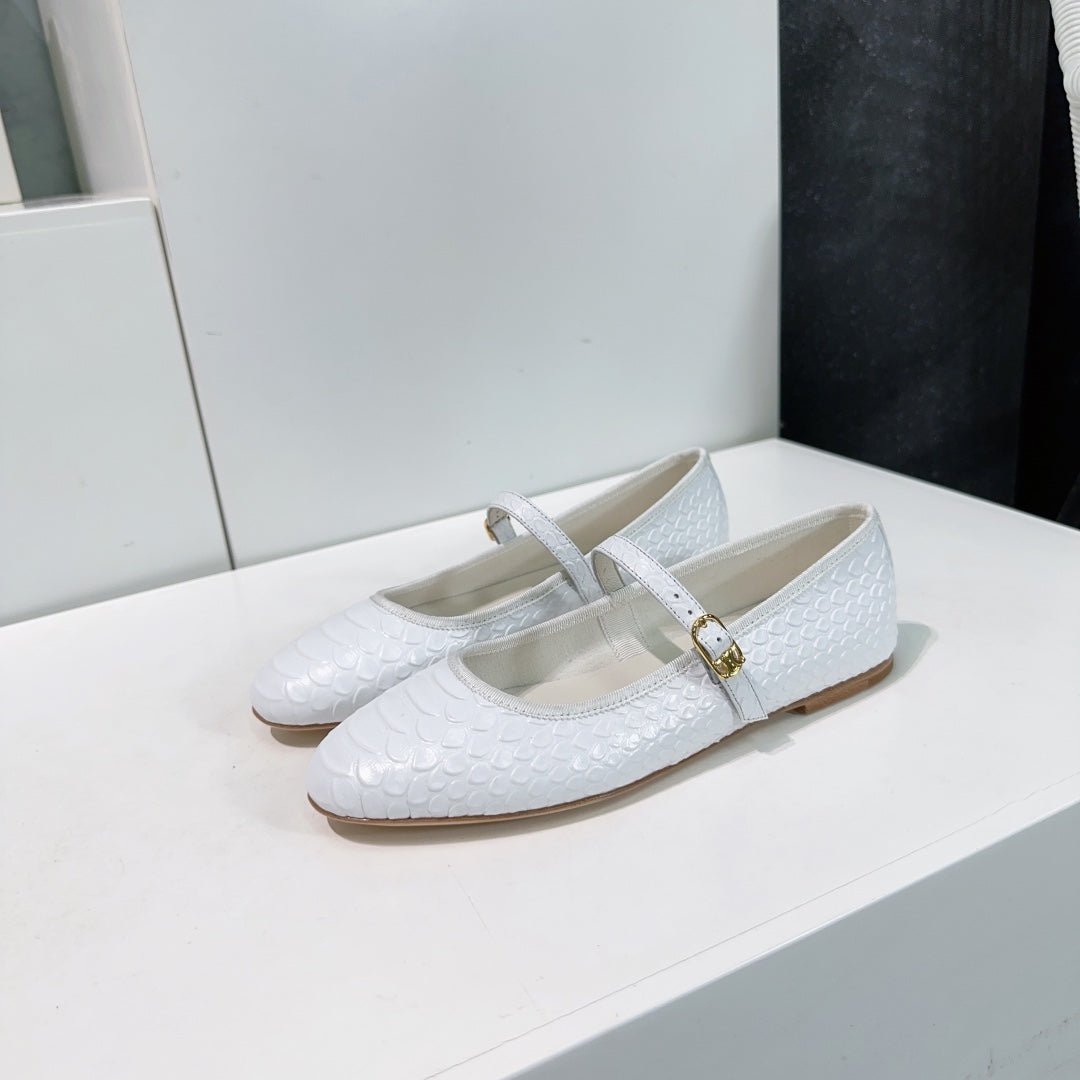 WHITE PYTHON PRINT LEATHER BALLET FLATS - Image 6