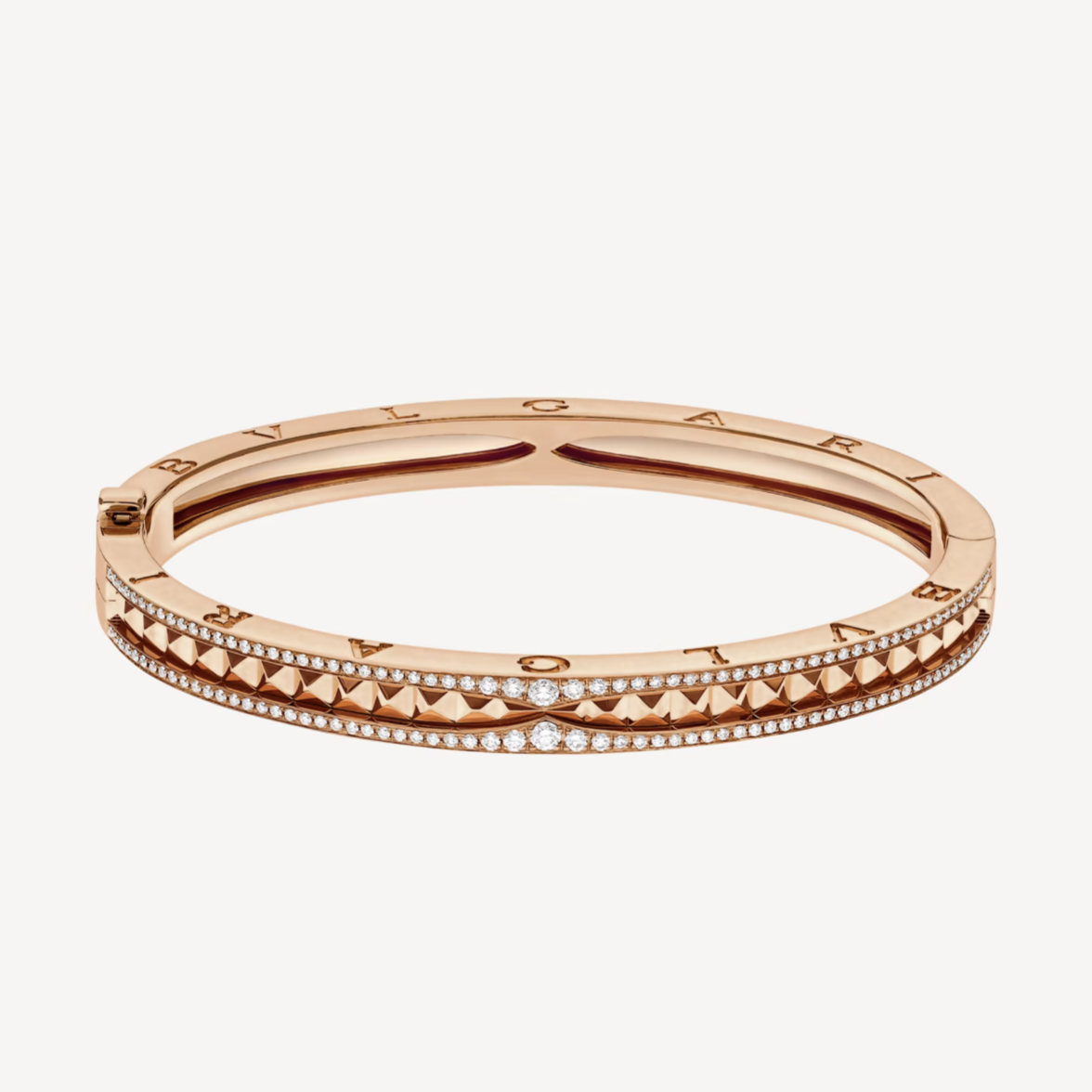 ZERO 1 SPIRAL AND PAVED DIAMOND PINK GOLD BRACELET - Image 2