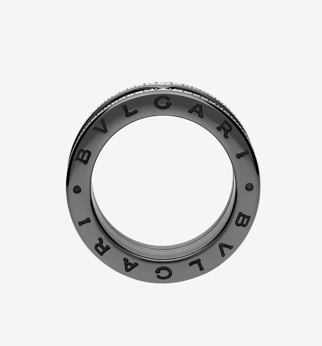 ZERO 1 ROCK FOUR-BAND BLACK CERAMIC WITH STUDDED SPIRAL AND PAVED DIAMONDS RING - Image 2