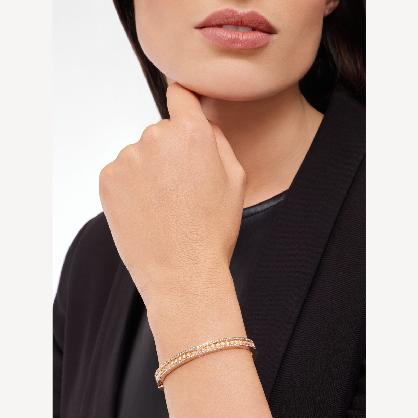 ZERO 1 SPIRAL AND PAVED DIAMOND PINK GOLD BRACELET - Image 3