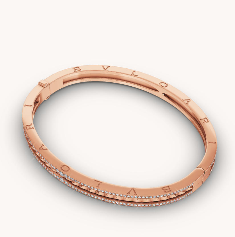 ZERO 1 SPIRAL AND PAVED DIAMOND PINK GOLD BRACELET - Image 5