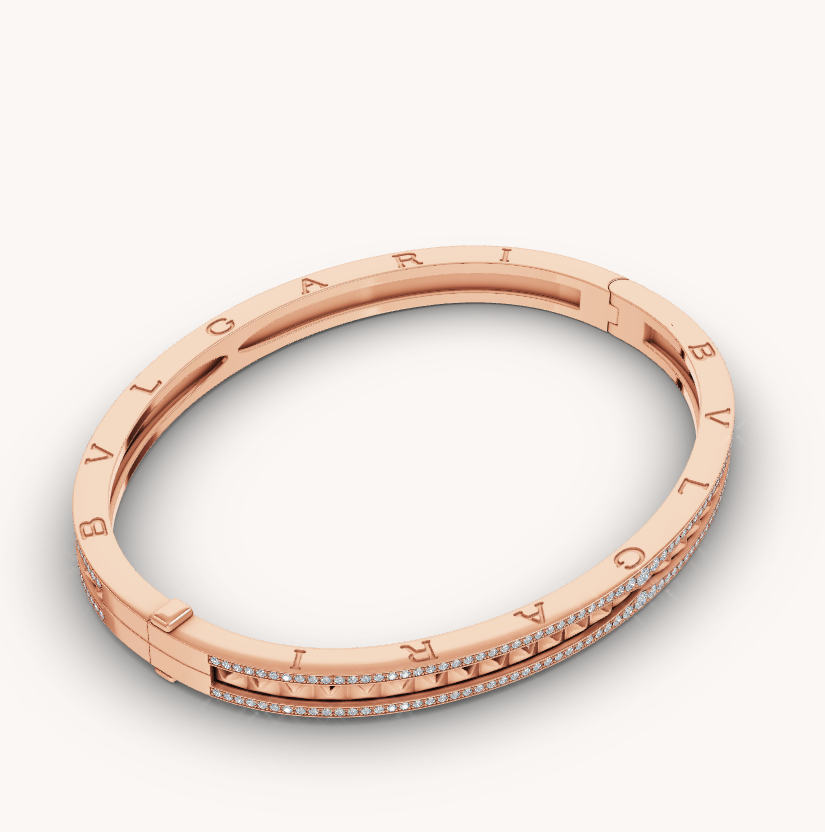 ZERO 1 SPIRAL AND PAVED DIAMOND PINK GOLD BRACELET - Image 6