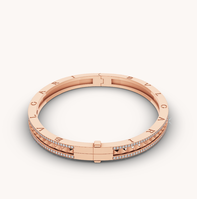 ZERO 1 SPIRAL AND PAVED DIAMOND PINK GOLD BRACELET - Image 7