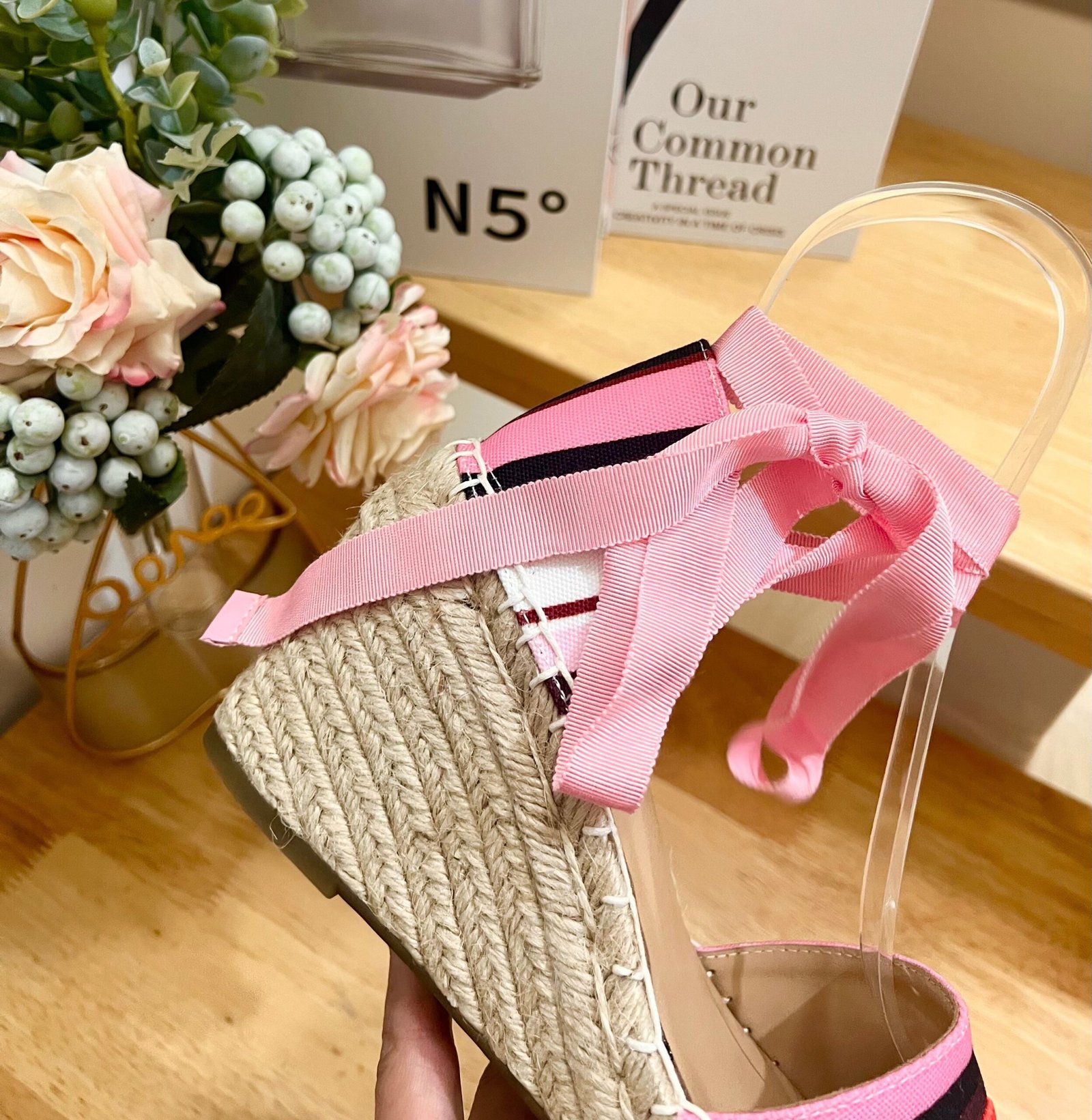 WEDGE PLATFORM SANDALS IN COLORFUL CANVAS 85 MM - Image 4