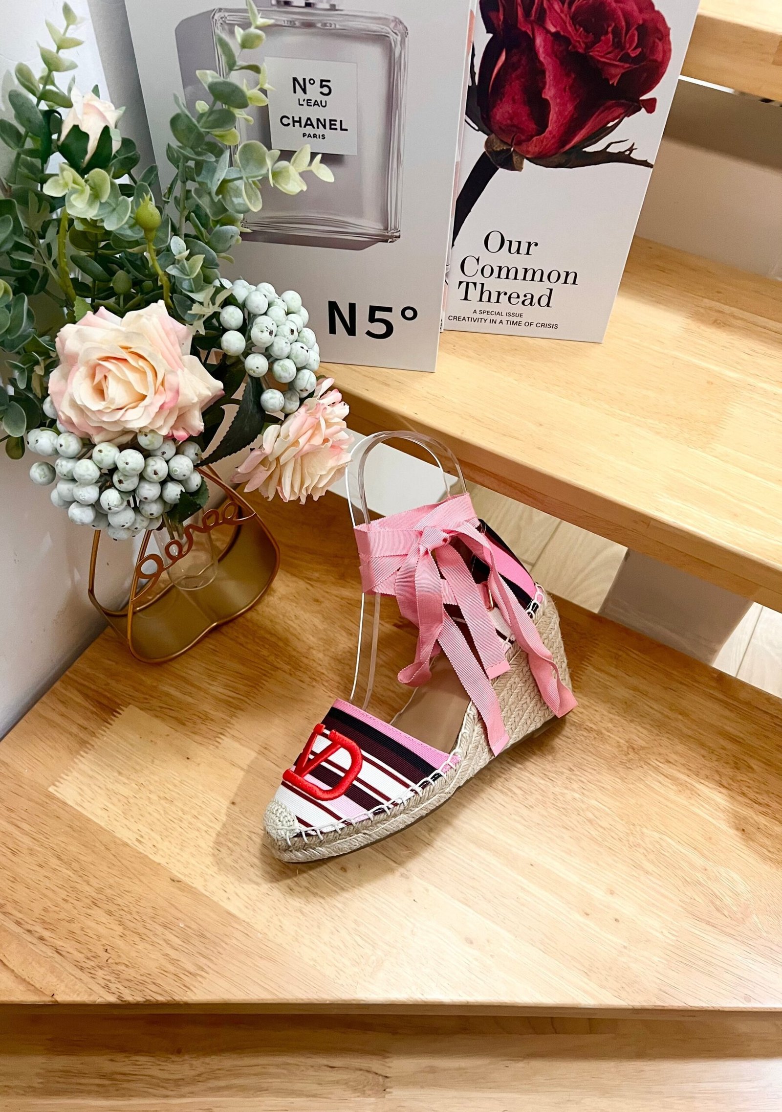 WEDGE PLATFORM SANDALS IN COLORFUL CANVAS 85 MM - Image 3