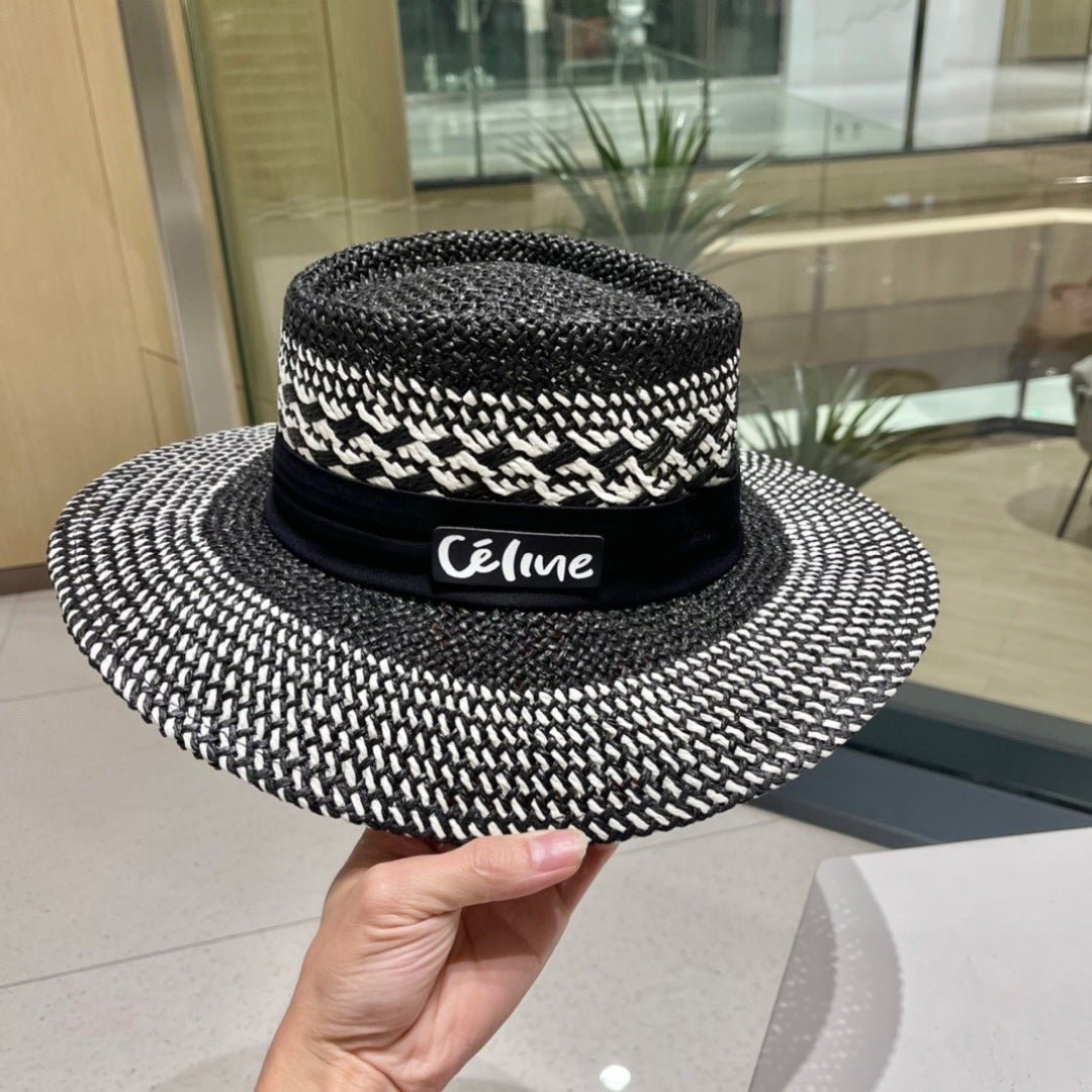 WIDE BRIM HAT MODEL 652048 IN BLACK AND WHITE WOVEN STRAW - Image 4