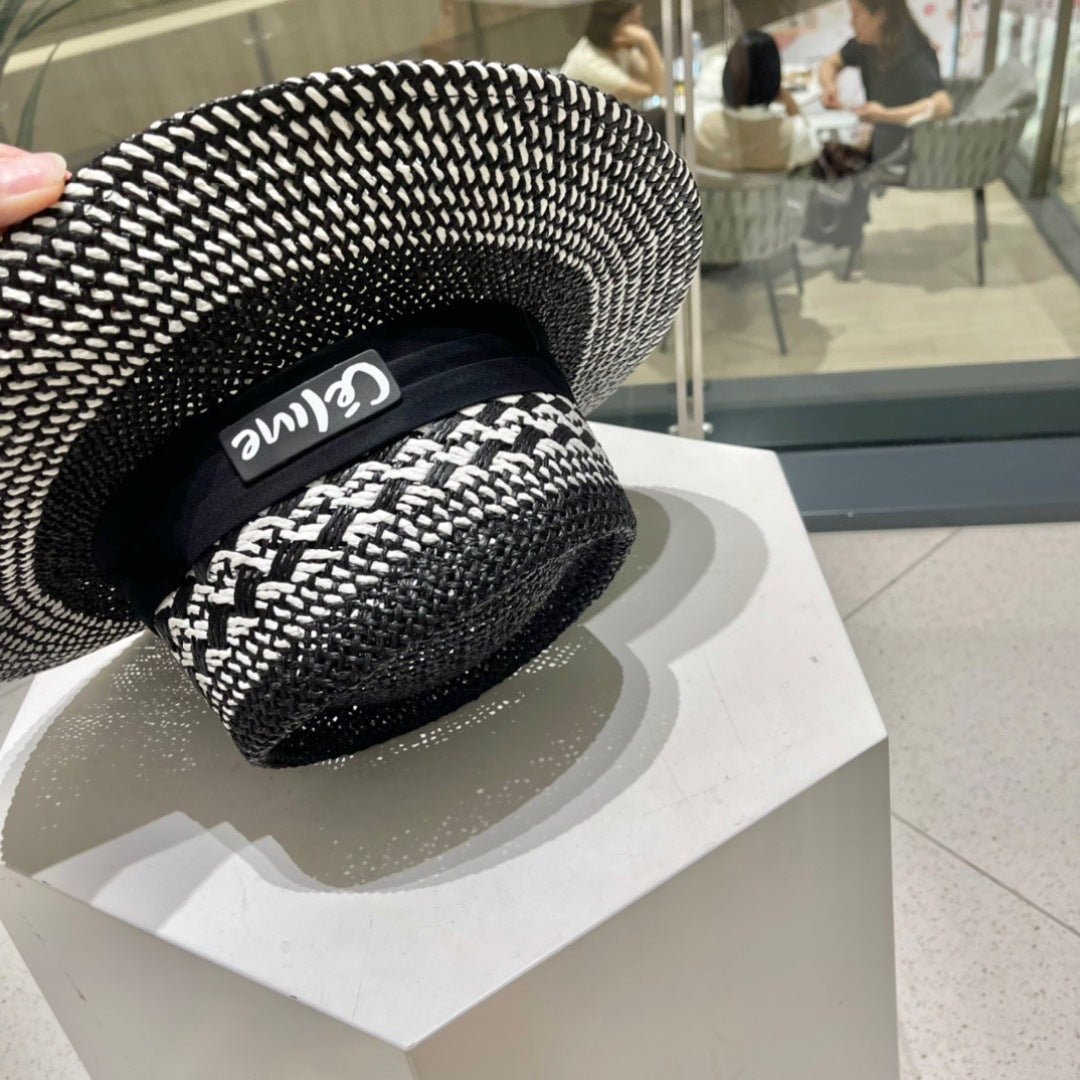 WIDE BRIM HAT MODEL 652048 IN BLACK AND WHITE WOVEN STRAW - Image 7