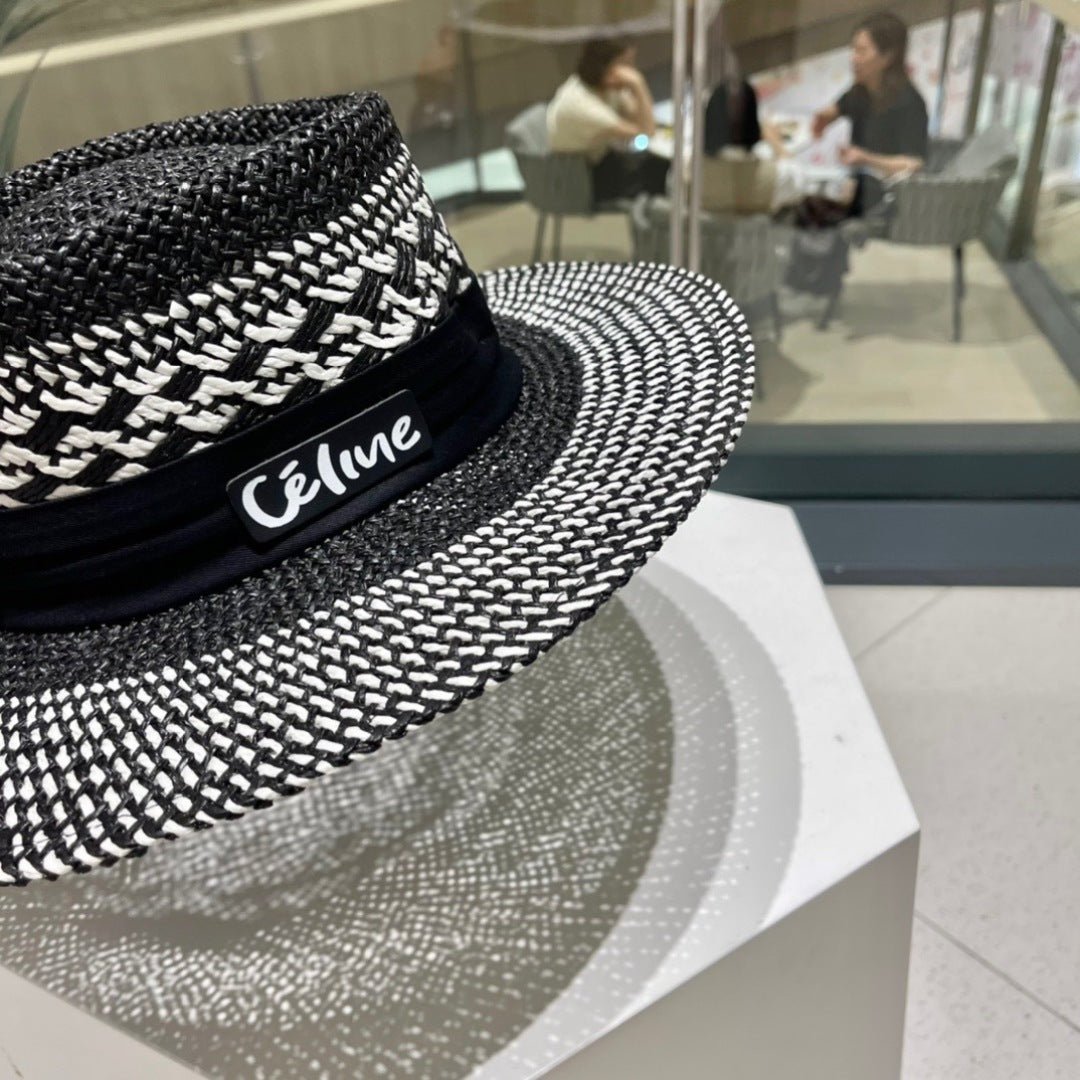 WIDE BRIM HAT MODEL 652048 IN BLACK AND WHITE WOVEN STRAW - Image 6