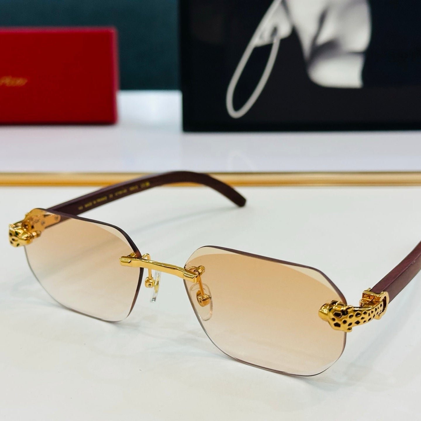PANTHÈRE RIMLESS OVAL FRAME SUNGLASSES 543637 IN METAL - Image 4