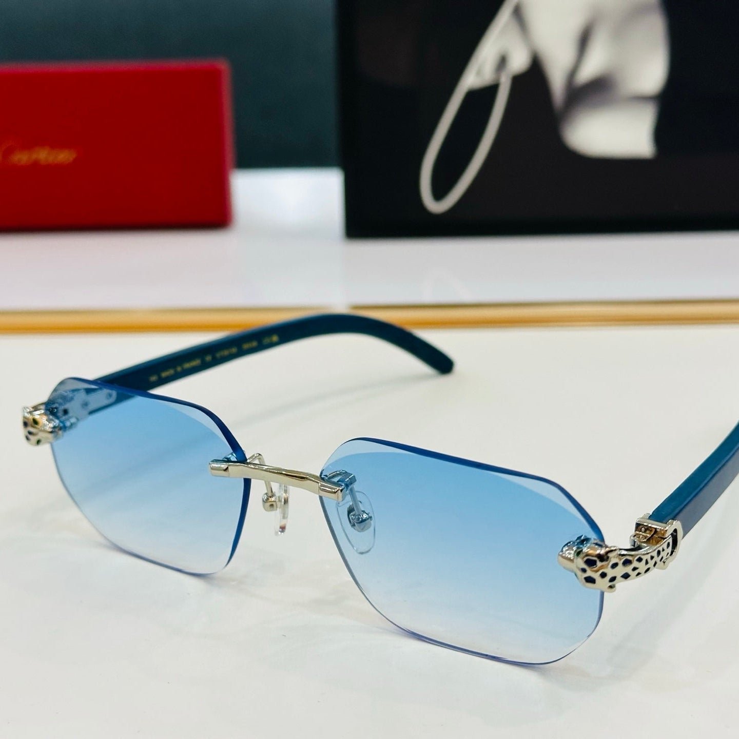 PANTHÈRE RIMLESS OVAL FRAME SUNGLASSES 543637 IN METAL - Image 6
