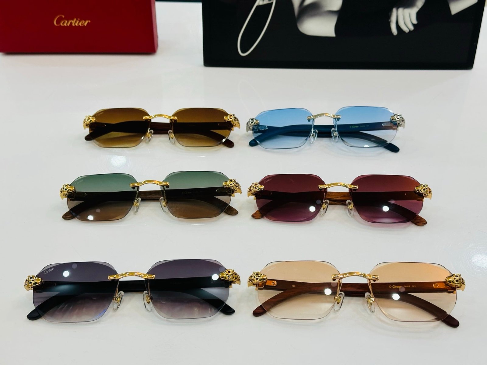 PANTHÈRE RIMLESS OVAL FRAME SUNGLASSES 543637 IN METAL - Image 7