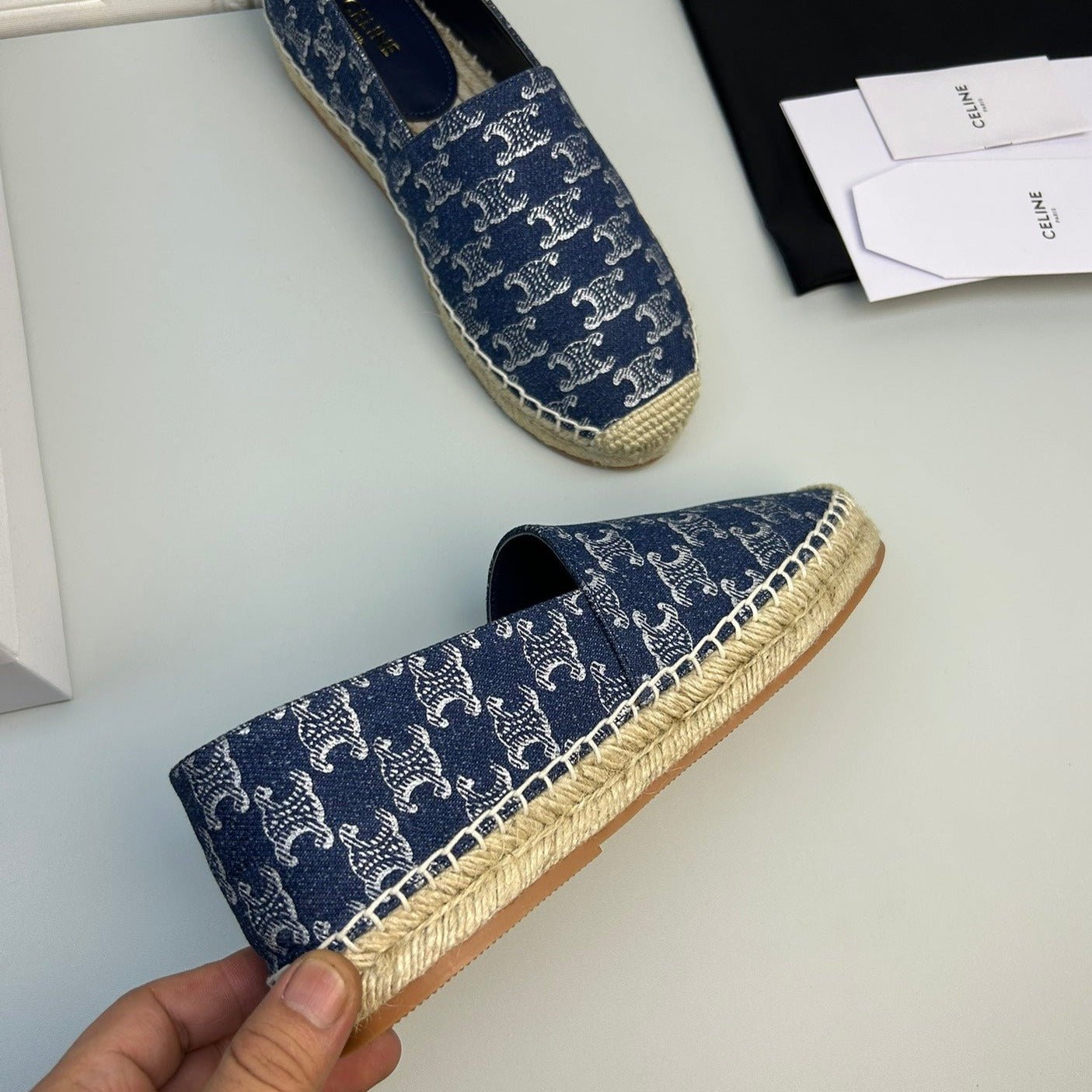 NEW FLAT FISHERMAN SHOES NAVY BLUE COTTON CANVAS - Image 8