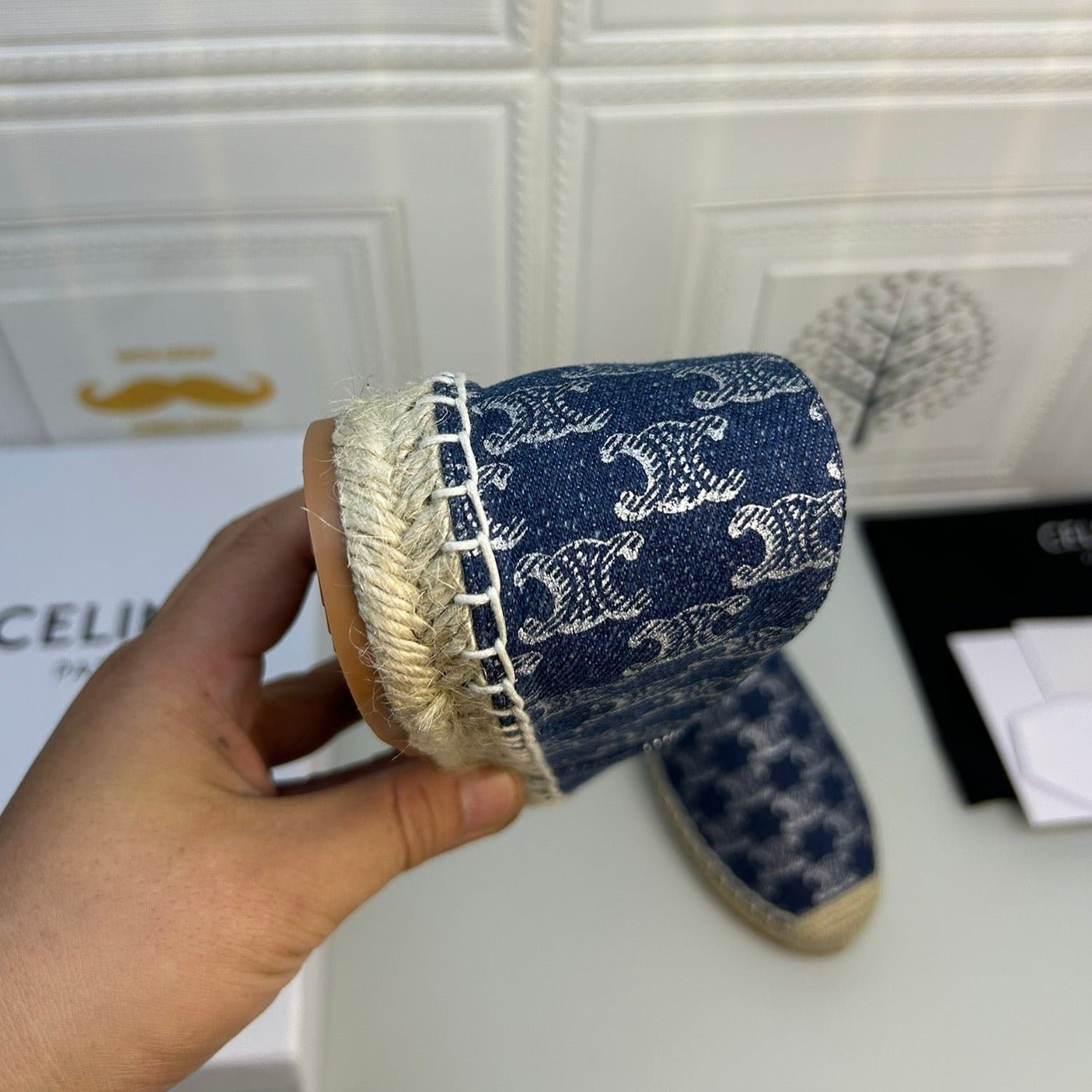 NEW FLAT FISHERMAN SHOES NAVY BLUE COTTON CANVAS - Image 9