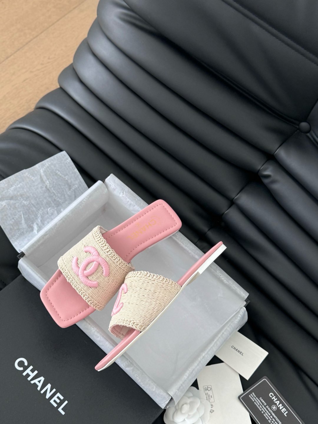 WOVEN SLIDE IN RAFFIA AND LIGHT PINK LAMBSKIN - Image 8