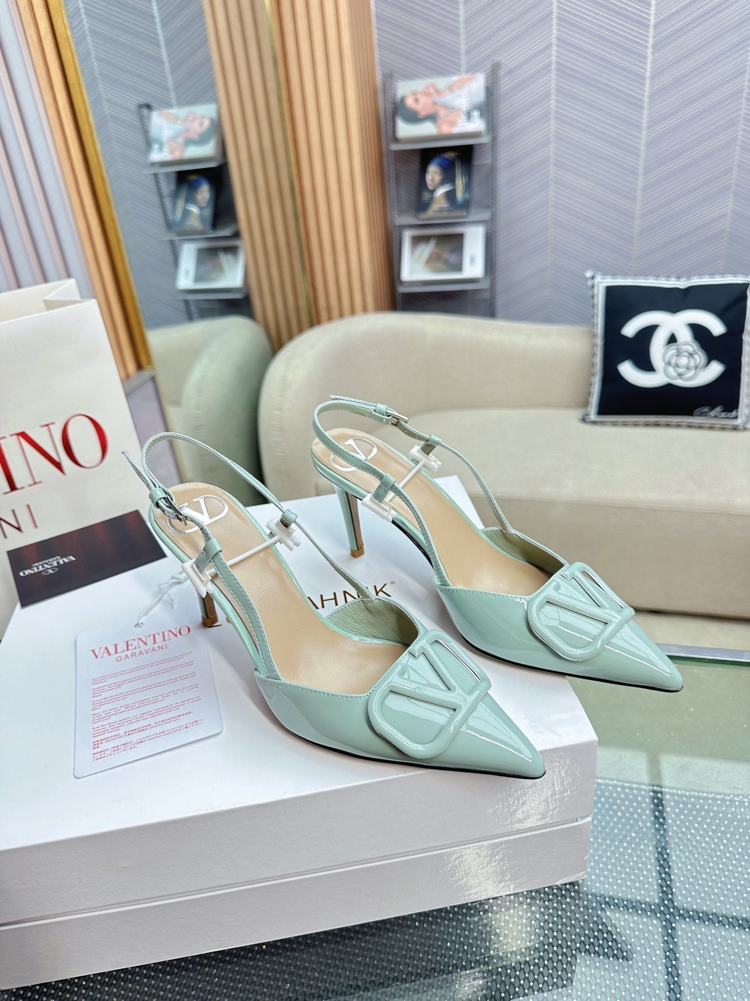 VLOGO SLINGBACK PUMP IN POWDER BLUE CALFSKIN LEATHER - Image 3