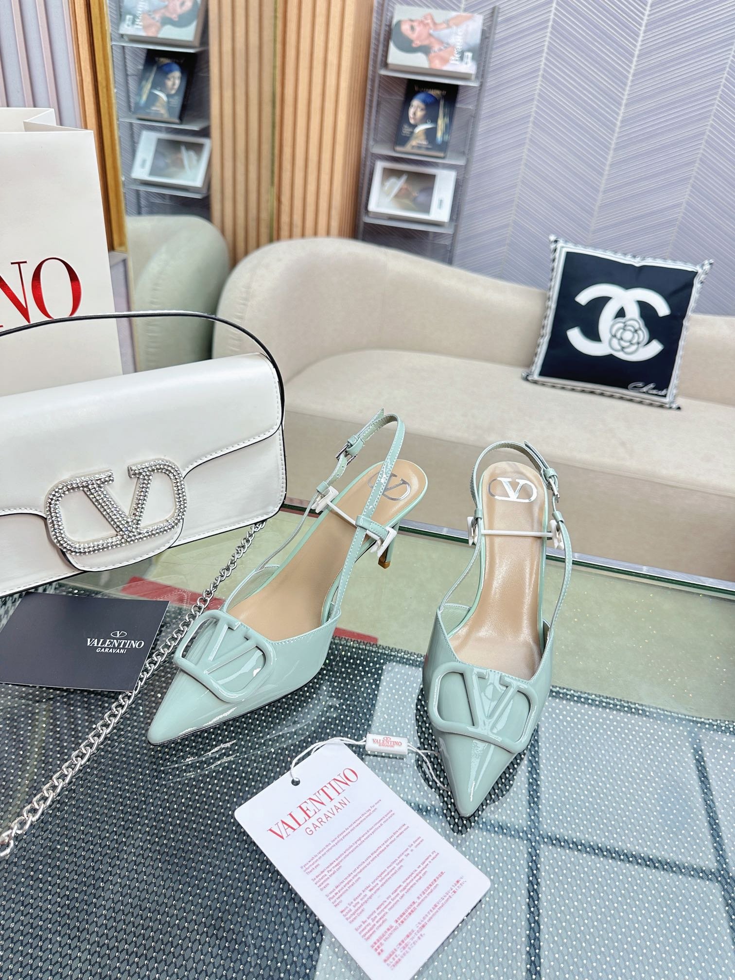 VLOGO SLINGBACK PUMP IN POWDER BLUE CALFSKIN LEATHER - Image 5