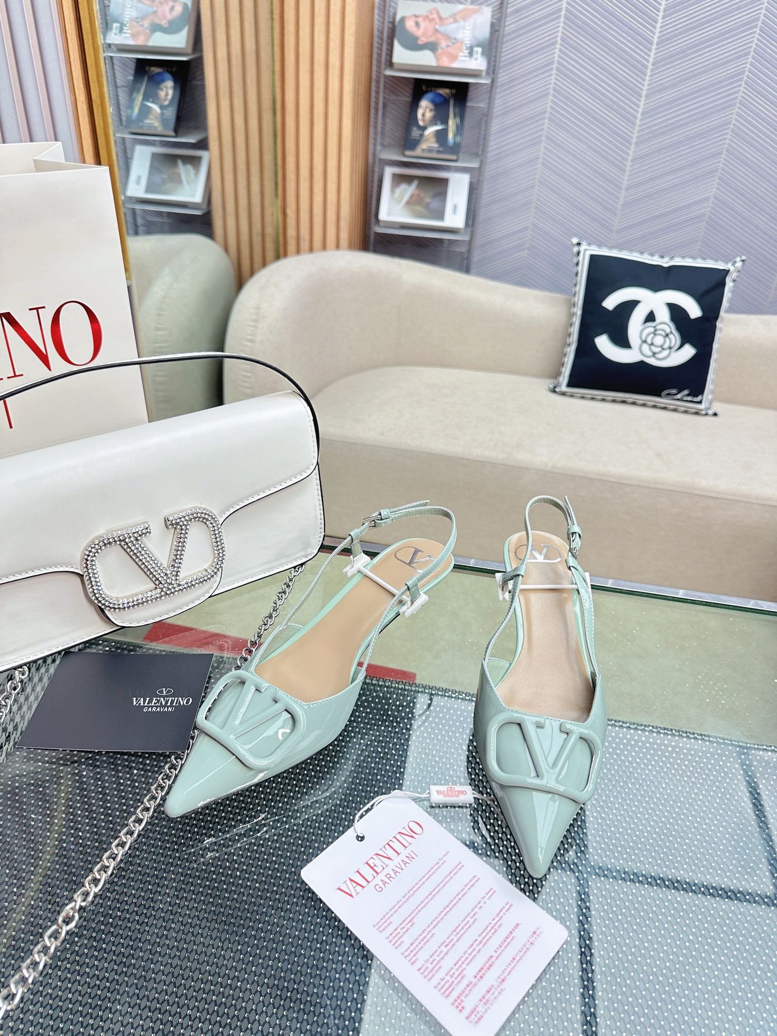 VLOGO SLINGBACK PUMP IN POWDER BLUE CALFSKIN LEATHER - Image 6