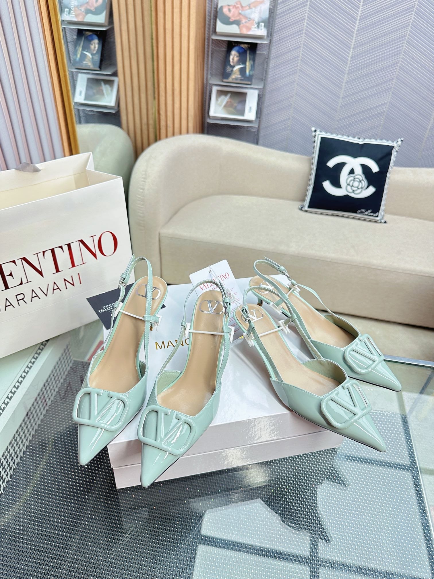 VLOGO SLINGBACK PUMP IN POWDER BLUE CALFSKIN LEATHER - Image 2