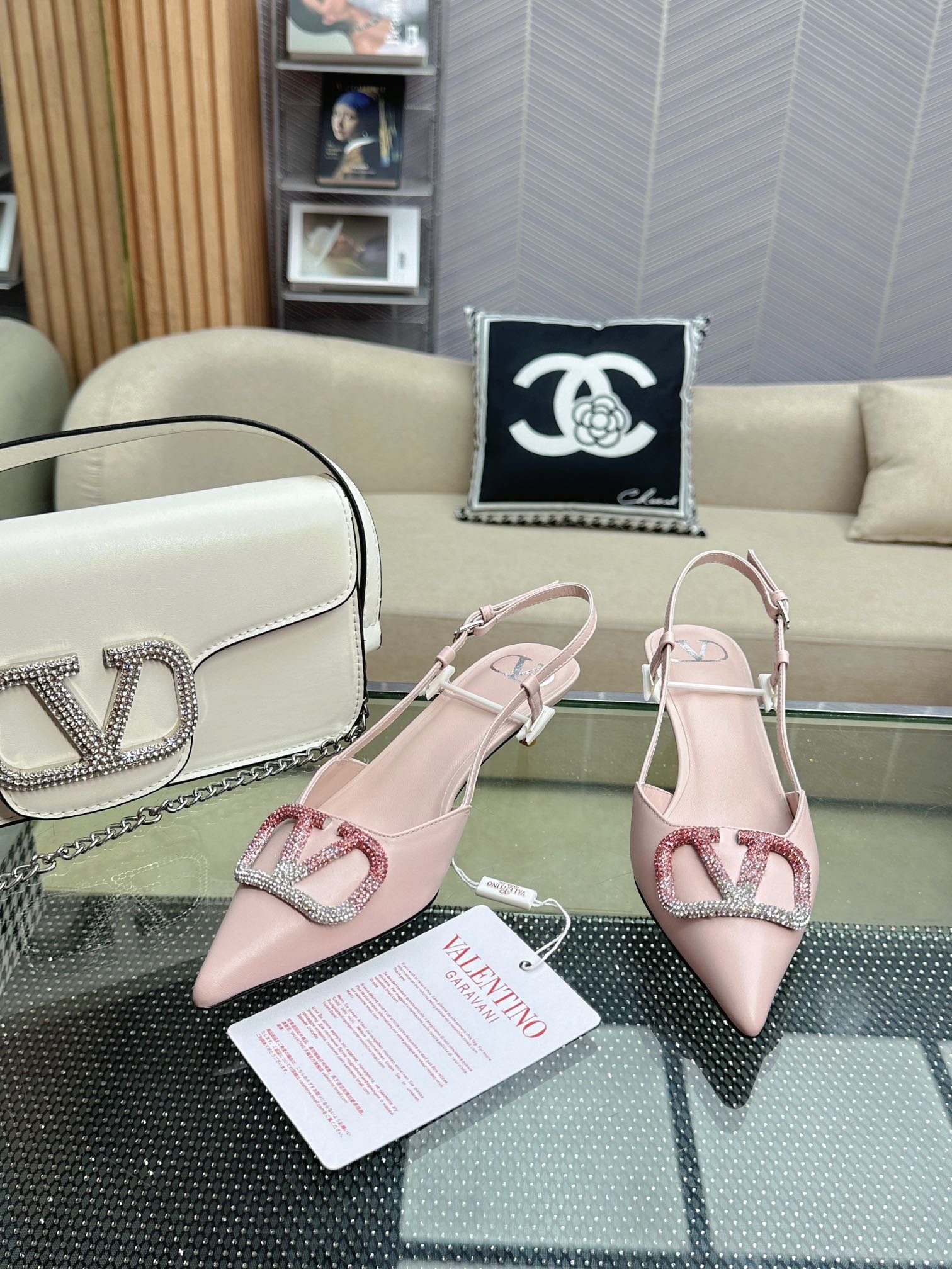 VLOGO SLINGBACK PUMP IN PASTEL PINK CALFSKIN LEATHER - Image 7